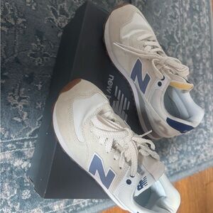 New Balance Cream and Blue Athletic Shoes